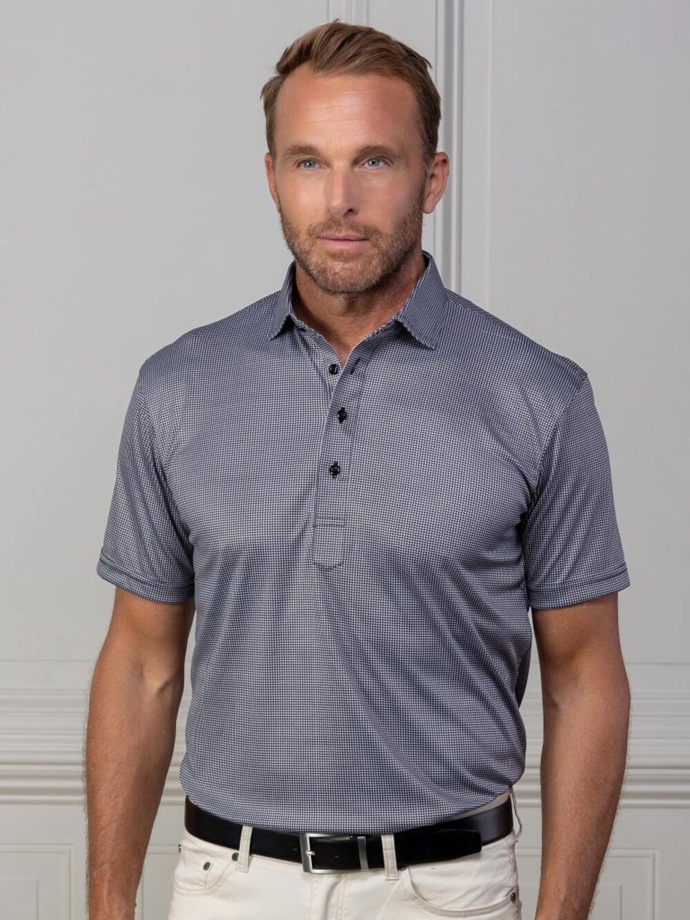 NWOT Collars & Co. Semi-Spread Collar Polo Firm Black Houndstooth Size Medium M